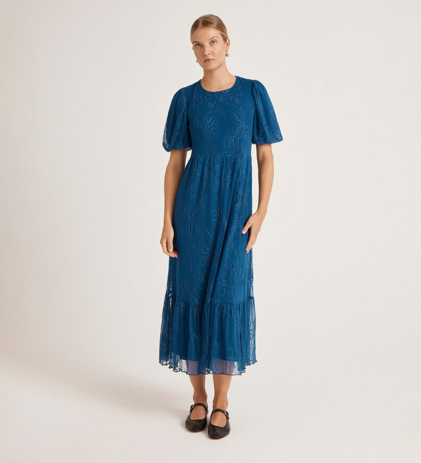 Yasmine Blue Mesh Midi Tea Dress